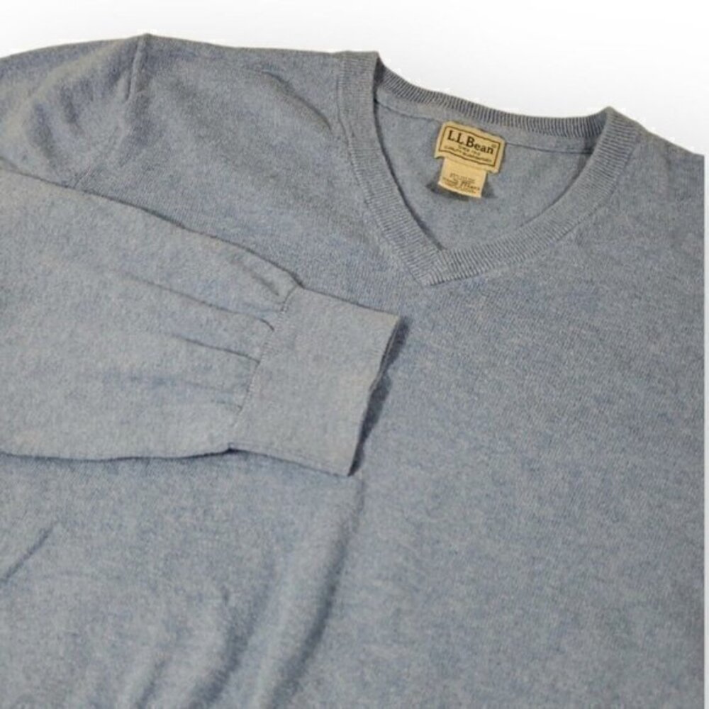 L.L. Bean Mens XL - REG Cotton, Cashmere Blend V-Neck Periwinkle‎ Blue Sweater